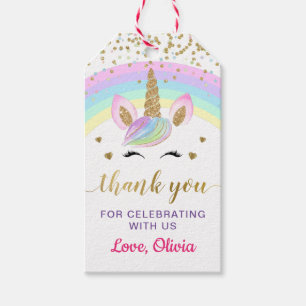 Magical Rainbow Gold Unicorn Birthday Thank You Gift Tags