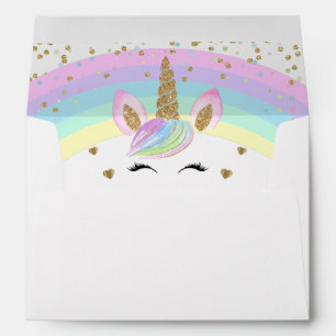 Magical Rainbow Gold Unicorn for 5x7 Invitation Envelope