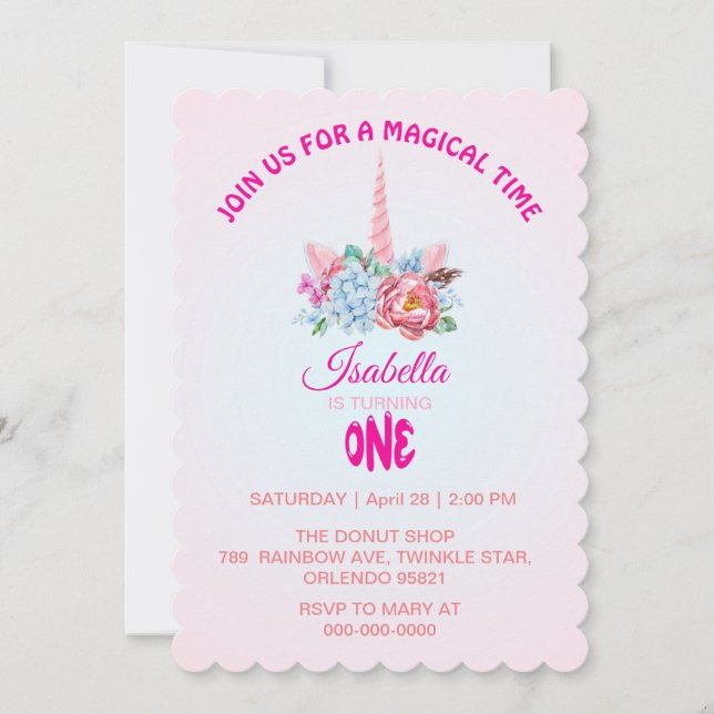 Magical rainbow gradient 1st birthday party invitation (Front)