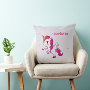 Magical rainbow horn unicorn custom name cushion