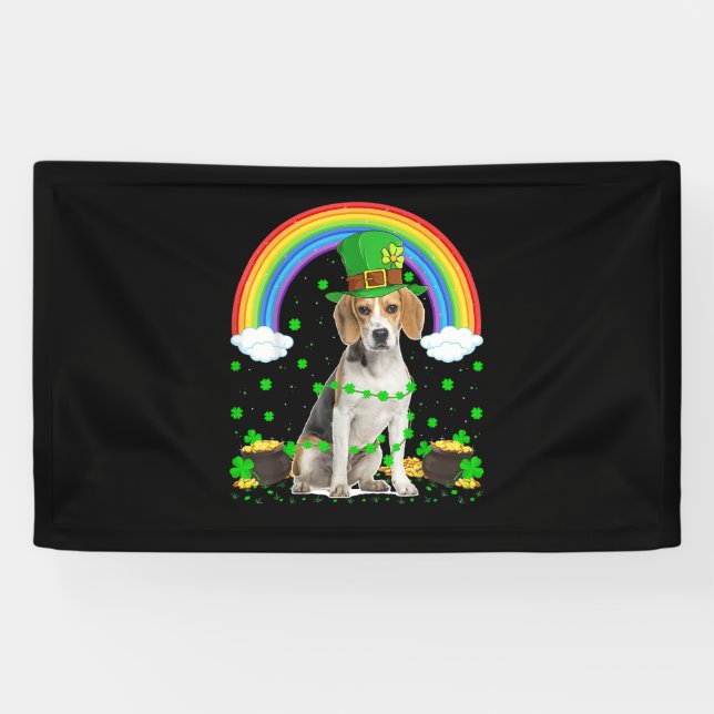 Magical Rainbow Leprechaun Beagle Dog St. Patrick' Banner (Horizontal)