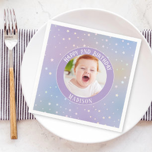 Magical Rainbow Little Stars Kids Birthday Photo Napkin