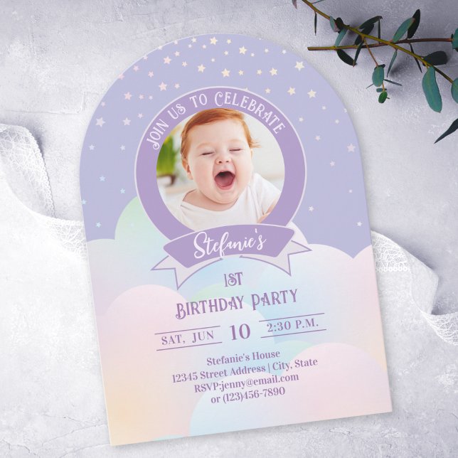 Magical Rainbow Little Stars Kids Photo Birthday Invitation (Creator Uploaded)
