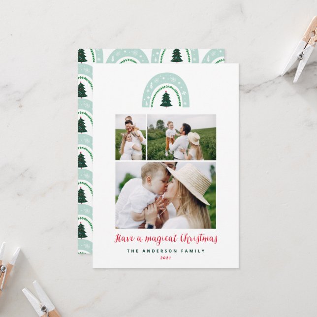 Magical rainbow modern cute 3 photo Christmas (Front/Back In Situ)