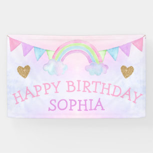 Magical Rainbow Pastel Girl Birthday Party Cute Banner