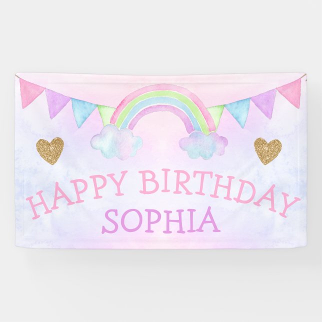 Magical Rainbow Pastel Girl Birthday Party Cute Banner (Horizontal)