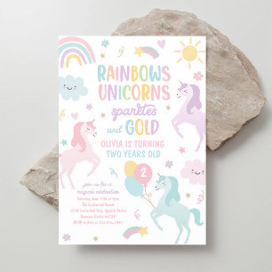 Magical Rainbow Pastel Unicorn Birthday Invitation