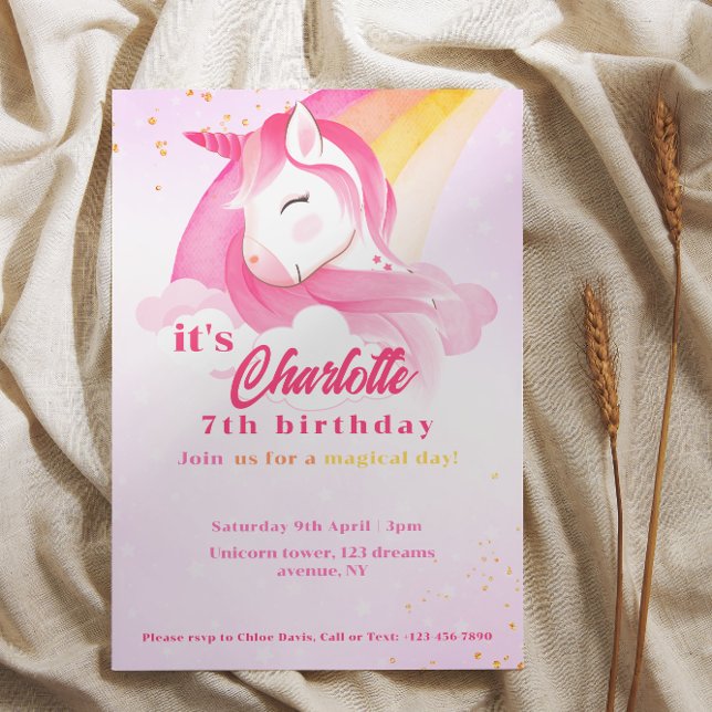 Magical Rainbow Pastel Unicorn birthday Invitation (Magical Rainbow unicorn birthday Invitation)
