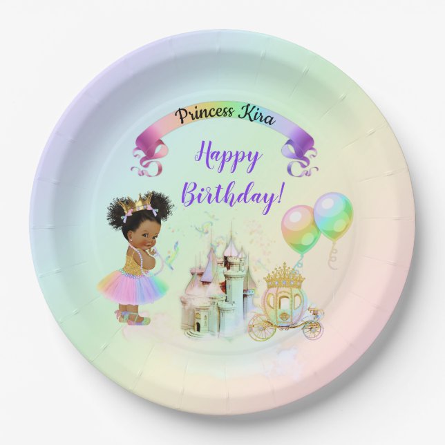 Magical Rainbow Princess Castle Carriage Paper Plate (Front)