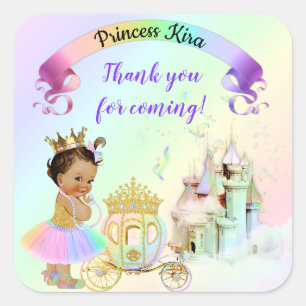 Magical Rainbow Princess Castle Carriage Square Sticker