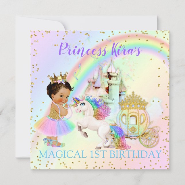 Magical Rainbow Princess Castle Carriage Unicorn Invitation (Front)