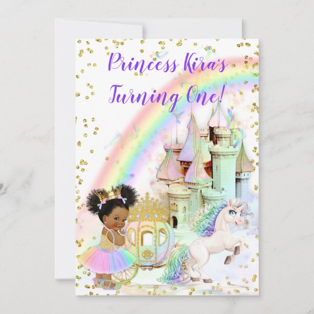 Magical Rainbow Princess Castle Carriage Unicorn Invitation (Front)