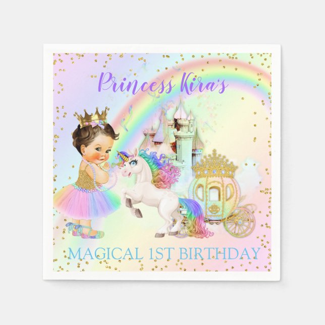 Magical Rainbow Princess Castle Carriage Unicorn Napkin (Front)