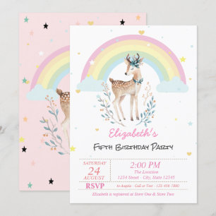 Magical Rainbow Reindeer Stars Birthday Invitation