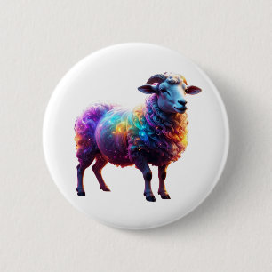"Magical Rainbow Sheep Art 6 Cm Round Badge