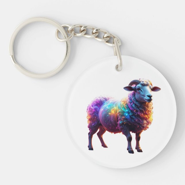 "Magical Rainbow Sheep Art  Key Ring (Front)