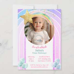 Magical Rainbow Shooting Star Photo Birthday Invitation