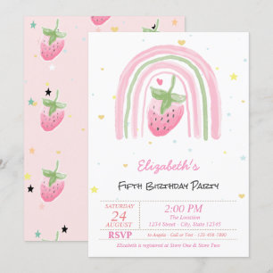 Magical Rainbow Strawberry Stars Birthday  Invitation