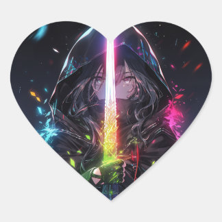 Magical Rainbow Sword Anime Girl Heart Sticker