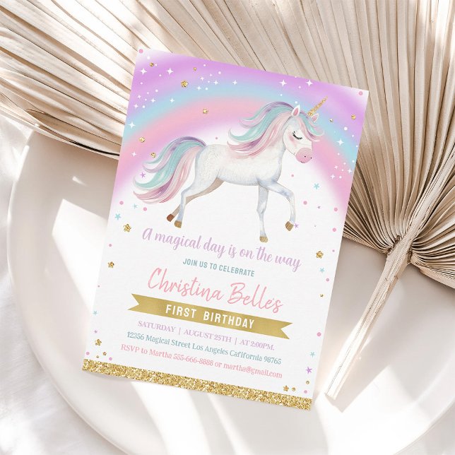 Magical Rainbow Unicorn 1st Birthday Invitation (Creator Uploaded)