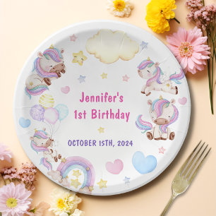 Magical Rainbow Unicorn 1st Birthday Party  Paper Plate