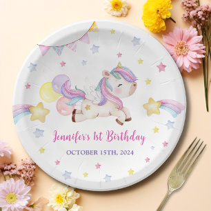 Magical Rainbow Unicorn 1st Birthday Party Paper Plate
