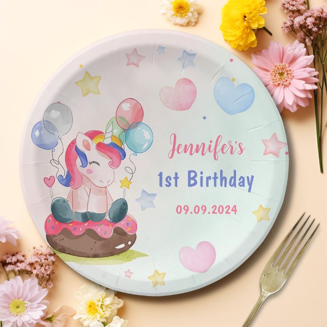 Magical Rainbow Unicorn 1st Birthday Party  Paper Plate (Creator Uploaded)