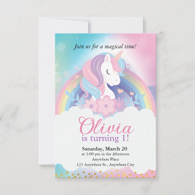 Magical Rainbow Unicorn Birthday Invitation (Front)