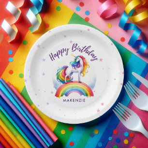 Magical Rainbow Unicorn Birthday Paper Plate