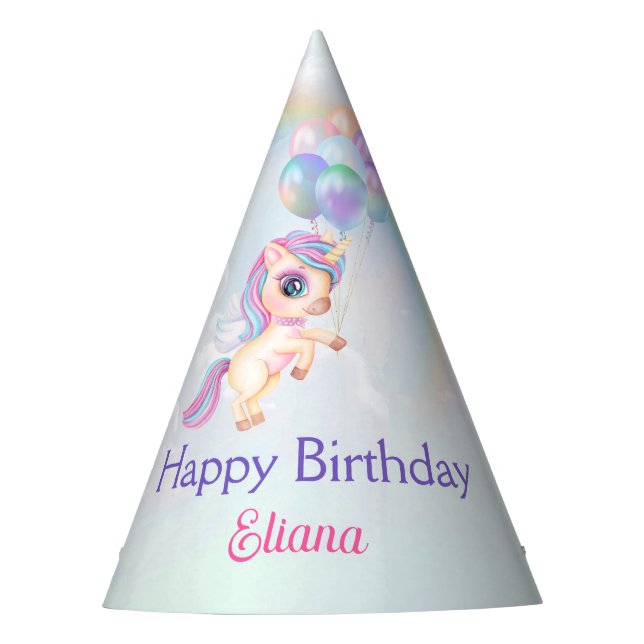 Magical Rainbow Unicorn Birthday Party Hat (Front)