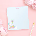 Magical Rainbow Unicorn Blue Personalised Notepad<br><div class="desc">Cute unicorn notepad with stars and a rainbow on a light blue background. Personalise with her name to make a fun gift for a girl!</div>