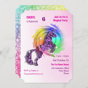 Magical Rainbow Unicorn Cute Girly Party Invite