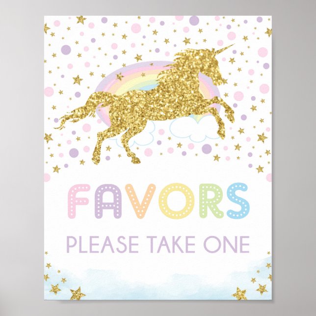 Magical Rainbow Unicorn / Favors Birthday Party Poster (Front)