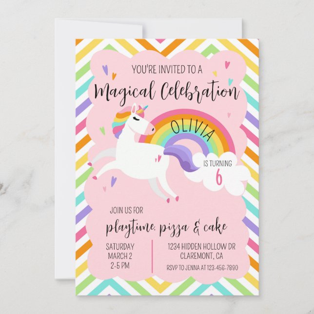 Magical Rainbow Unicorn Girl Birthday Invitation (Front)