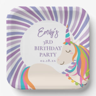 Magical Rainbow Unicorn Girl Birthday Party Paper Plate