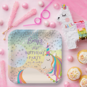 Magical Rainbow Unicorn Girl Birthday Party Paper Plate