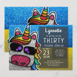 Magical Rainbow Unicorn Glitter Ukraine Birthday Invitation