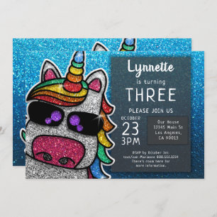 Magical Rainbow Unicorn Glitter Whimsical Birthday Invitation