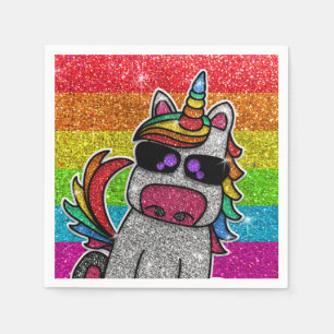 Magical Rainbow Unicorn Glitter Whimsical Birthday Napkin