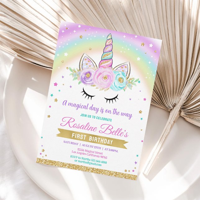 Magical Rainbow Unicorn Kids Birthday Invitation (Creator Uploaded)
