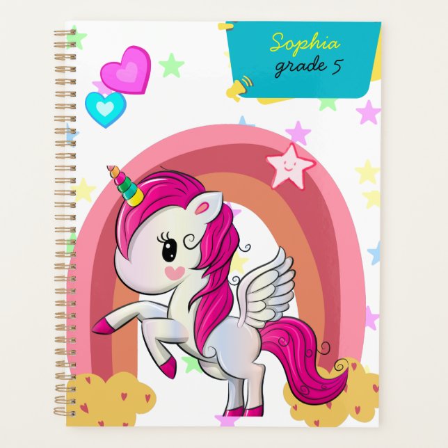 magical rainbow unicorn kids name  planner (Front)