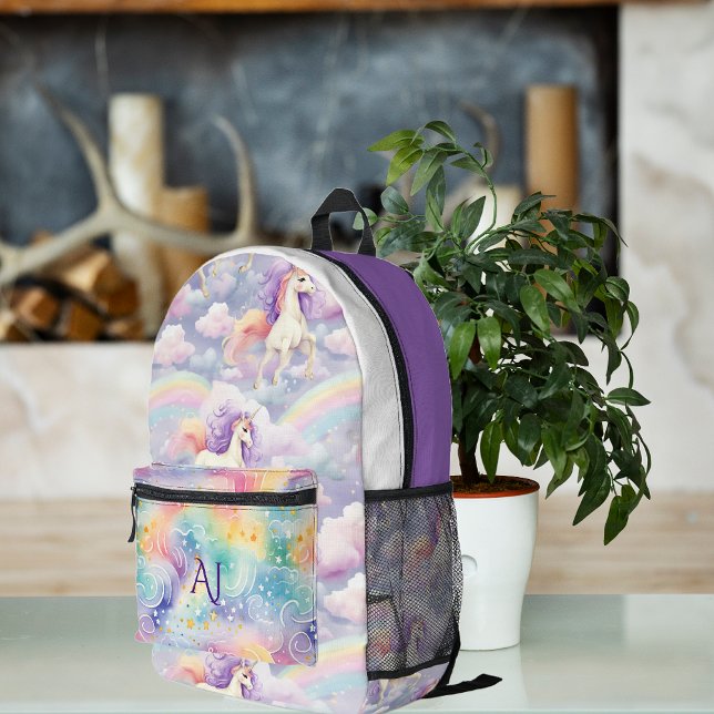 Magical Rainbow Unicorn | Monogram Printed Backpack (Creator Uploaded)