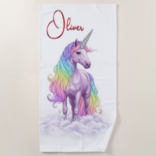 Magical Rainbow Unicorn name Personalised Beach Towel