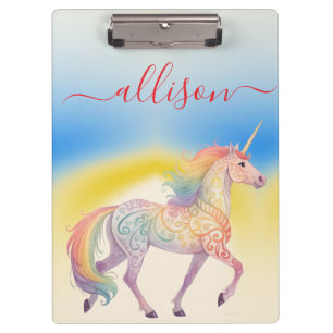 Magical Rainbow Unicorn name Personalised  Clipboard