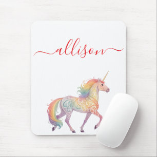 Magical Rainbow Unicorn name Personalised Mouse Mat