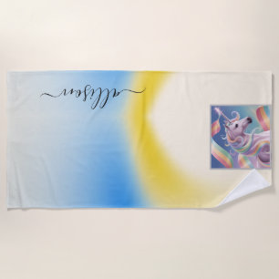 Magical Rainbow Unicorn name Personalized  Beach Towel