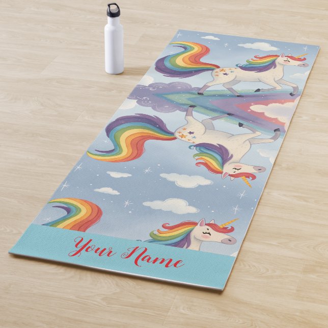Magical Rainbow Unicorn name Personalized Yoga Mat (In Situ)