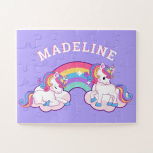 Magical Rainbow Unicorn Name Purple Jigsaw Puzzle