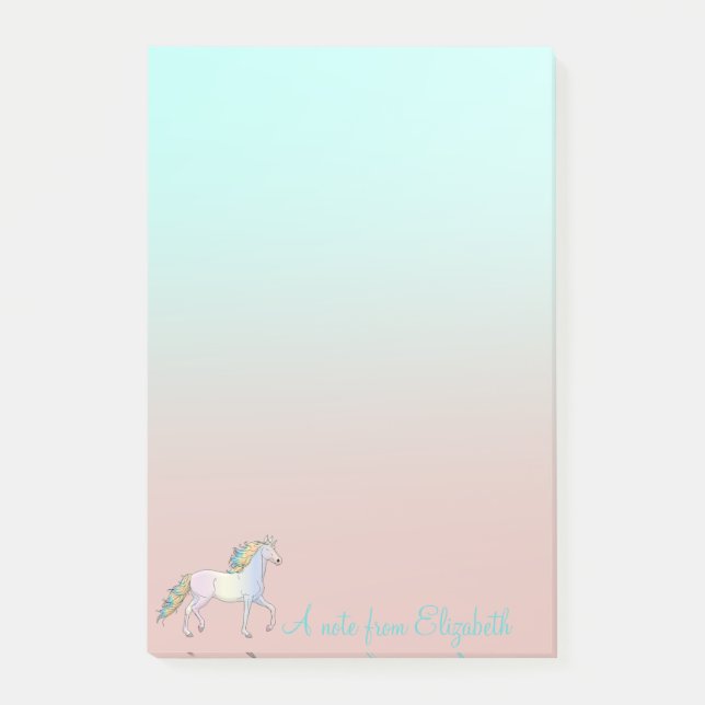 Magical  Rainbow Unicorn, Ombre -Personalised Post-it Notes (Front)