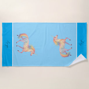 Magical Rainbow Unicorn Personalised Beach Towel